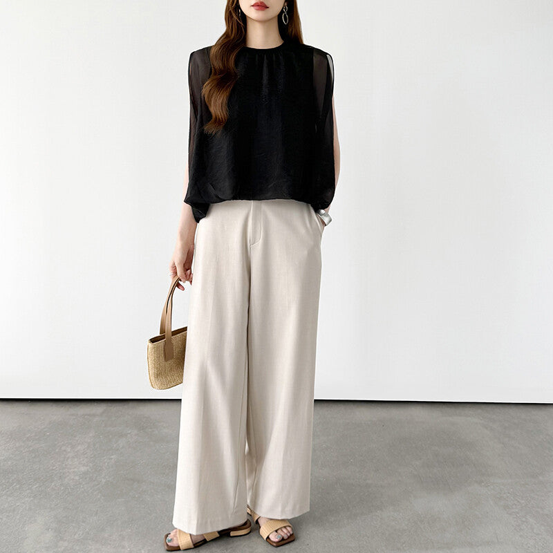 Organza Sheer Blouse | Balloon Silhouette Docking Top -  Écru Doux