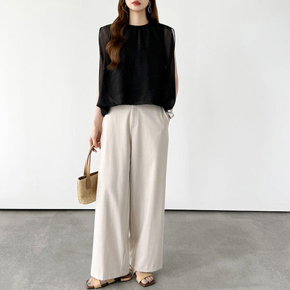 Organza Sheer Blouse | Balloon Silhouette Docking Top -  Écru Doux