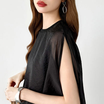 Organza Sheer Blouse | Balloon Silhouette Docking Top -  Écru Doux