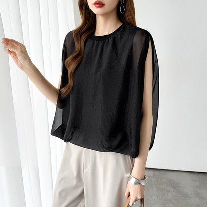 Organza Sheer Blouse | Balloon Silhouette Docking Top -  Écru Doux