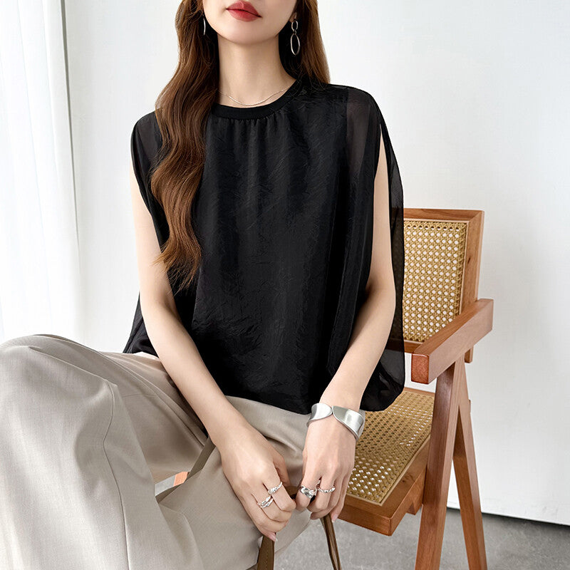 Organza Sheer Blouse | Balloon Silhouette Docking Top -  Écru Doux