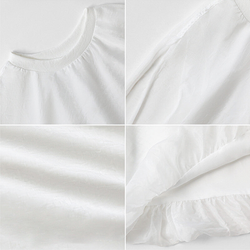 Organza Sheer Blouse | Balloon Silhouette Docking Top -  Écru Doux