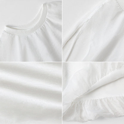 Organza Sheer Blouse | Balloon Silhouette Docking Top -  Écru Doux