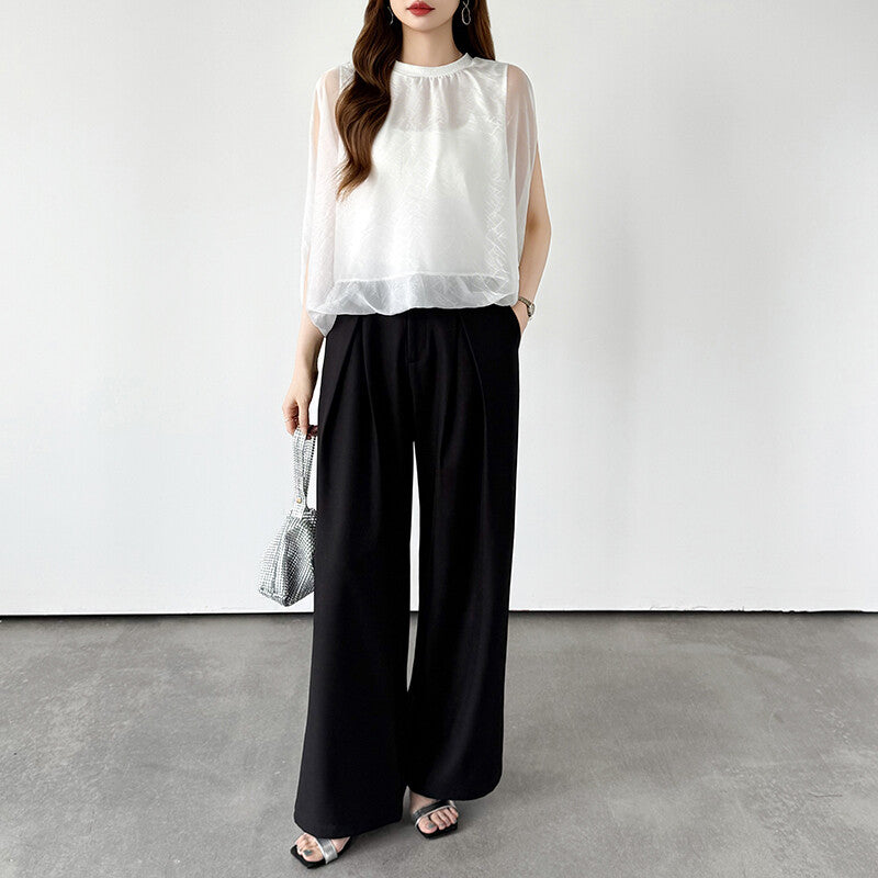 Organza Sheer Blouse | Balloon Silhouette Docking Top -  Écru Doux