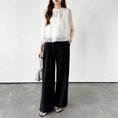 Organza Sheer Blouse | Balloon Silhouette Docking Top -  Écru Doux