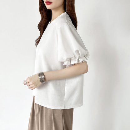 Balloon Sleeve T-Shirt | Puff Sleeve Cotton Tee for Women -  Écru Doux