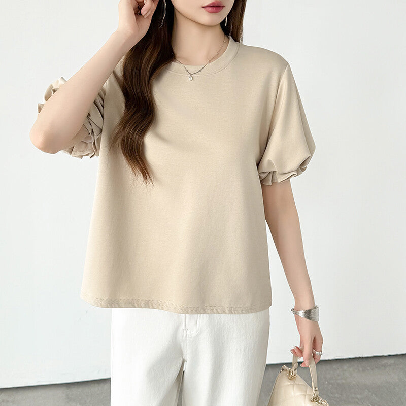 Balloon Sleeve T-Shirt | Puff Sleeve Cotton Tee for Women -  Écru Doux