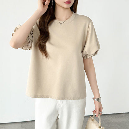 Balloon Sleeve T-Shirt | Puff Sleeve Cotton Tee for Women -  Écru Doux
