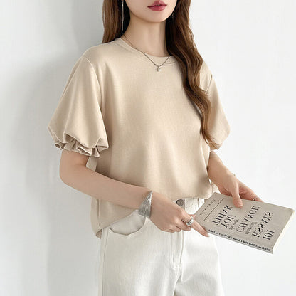 Balloon Sleeve T-Shirt | Puff Sleeve Cotton Tee for Women -  Écru Doux