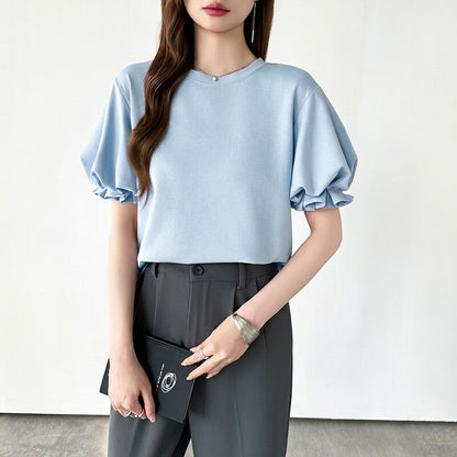 Balloon Sleeve T-Shirt | Puff Sleeve Cotton Tee for Women -  Écru Doux