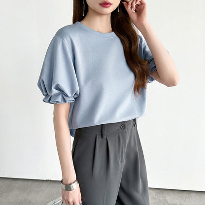 Balloon Sleeve T-Shirt | Puff Sleeve Cotton Tee for Women -  Écru Doux