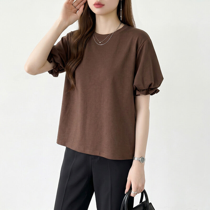 Balloon Sleeve T-Shirt | Puff Sleeve Cotton Tee for Women -  Écru Doux