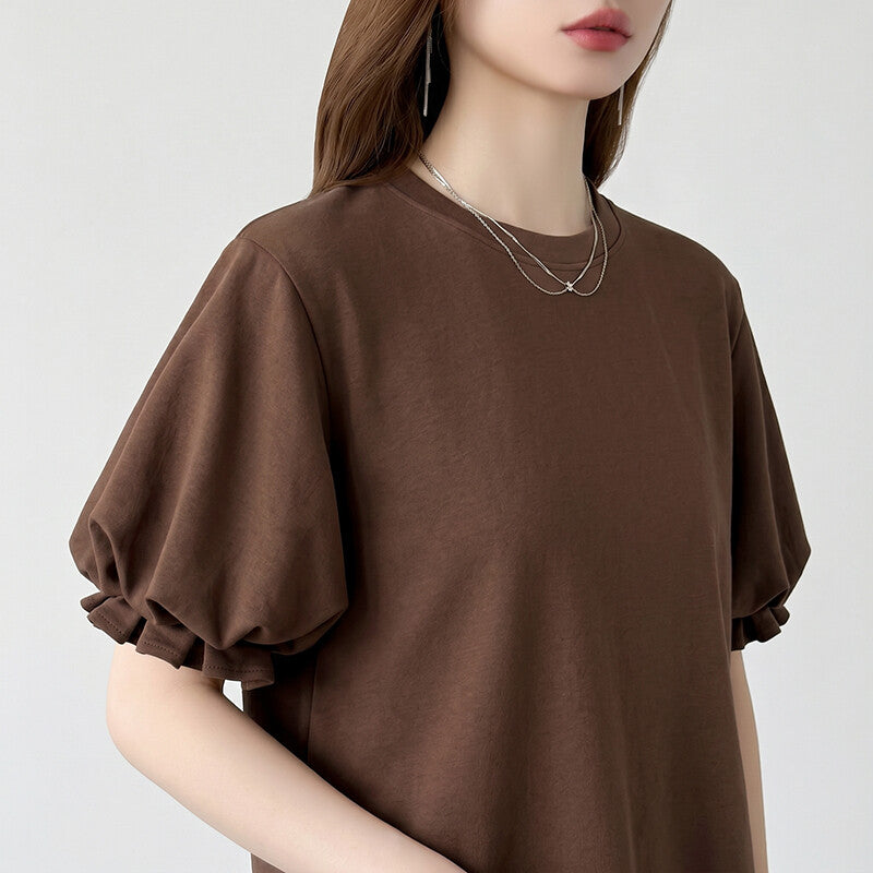 Balloon Sleeve T-Shirt | Puff Sleeve Cotton Tee for Women -  Écru Doux