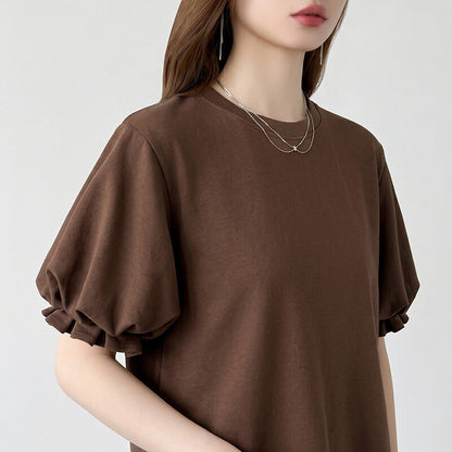 Balloon Sleeve T-Shirt | Puff Sleeve Cotton Tee for Women -  Écru Doux