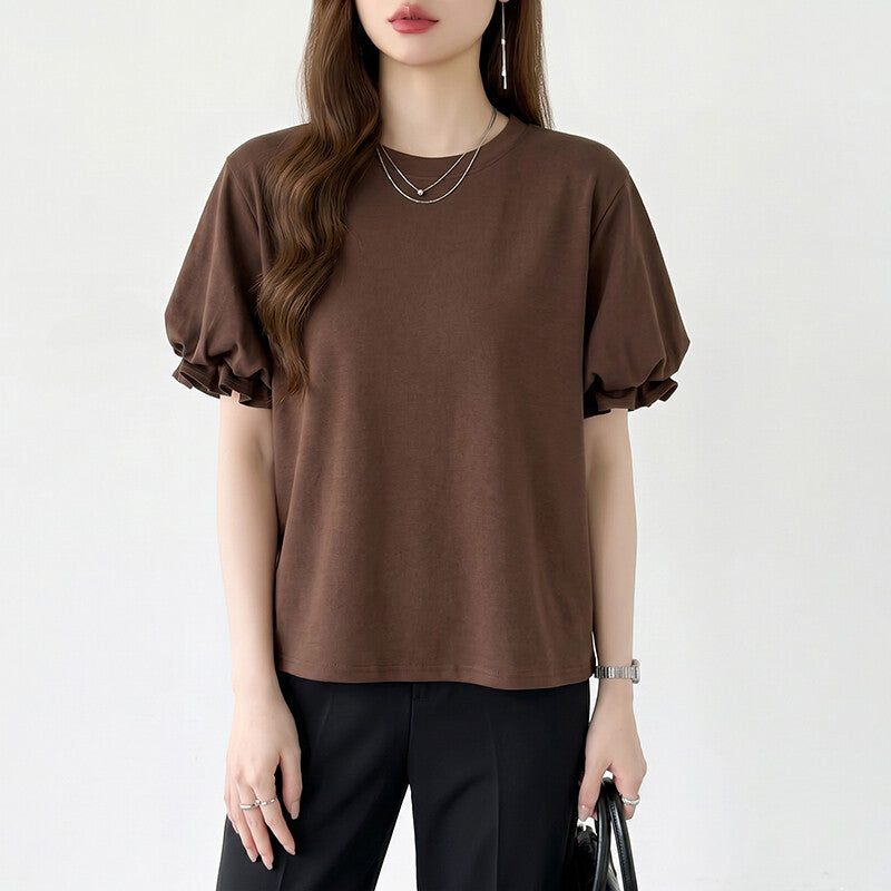 Balloon Sleeve T-Shirt | Puff Sleeve Cotton Tee for Women -  Écru Doux