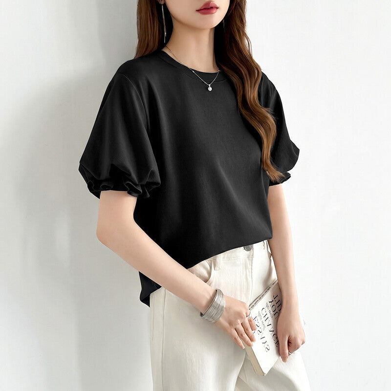 Balloon Sleeve T-Shirt | Puff Sleeve Cotton Tee for Women -  Écru Doux