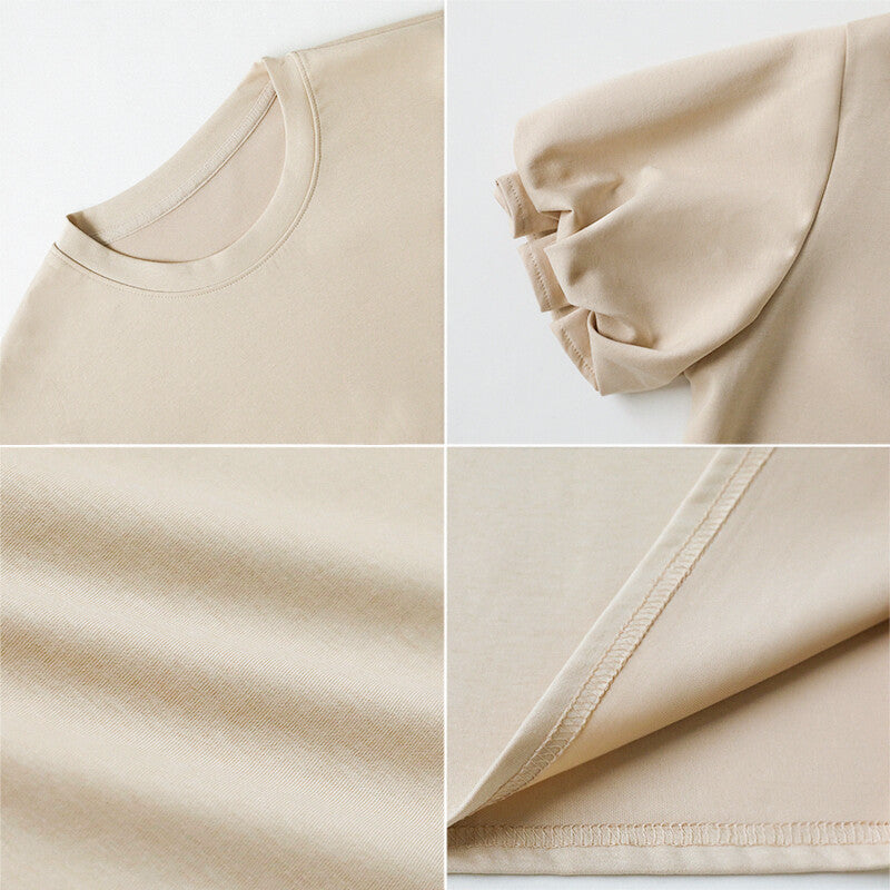 Balloon Sleeve T-Shirt | Puff Sleeve Cotton Tee for Women -  Écru Doux