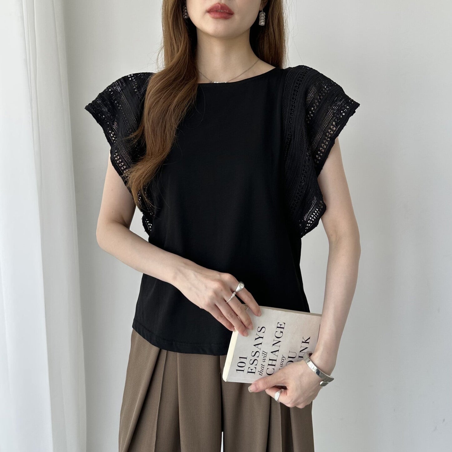 Lace Sleeve Cotton Top | Elegant Ruffle Blouse for Women -  Écru Doux