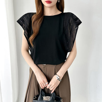 Lace Sleeve Cotton Top | Elegant Ruffle Blouse for Women -  Écru Doux