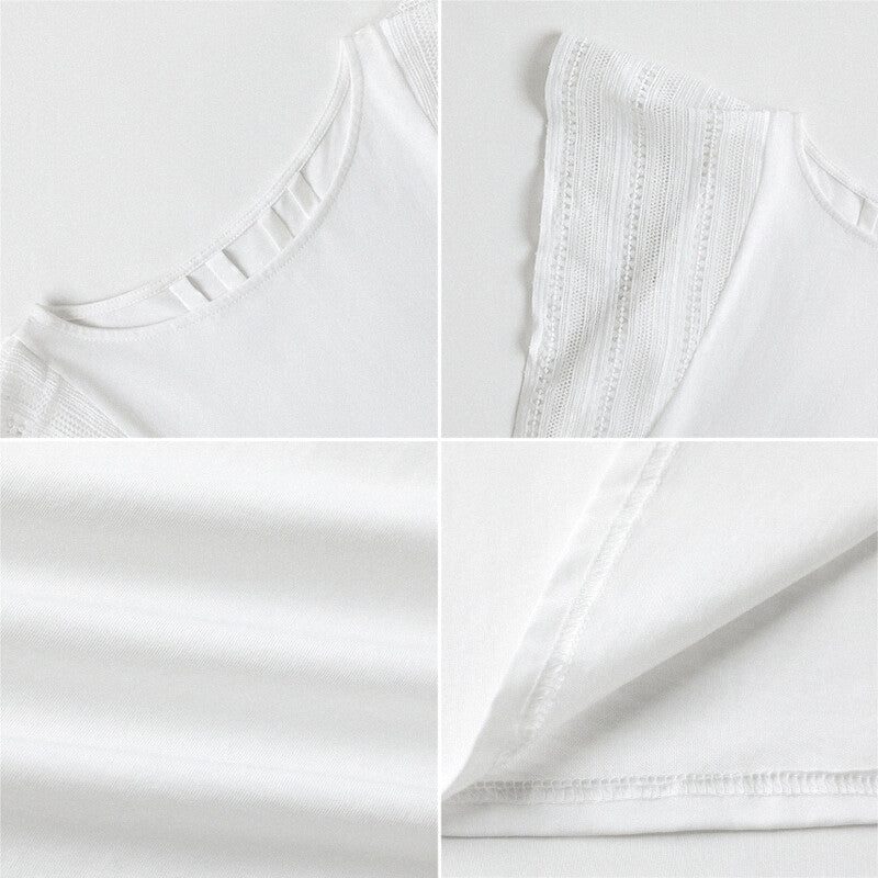 Lace Sleeve Cotton Top | Elegant Ruffle Blouse for Women -  Écru Doux