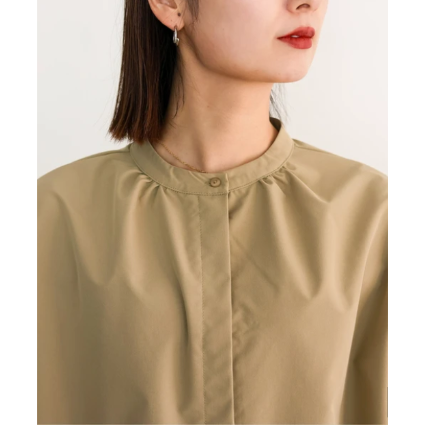 Balloon Sleeve Blouse | Band Collar Shirt -  Écru Doux