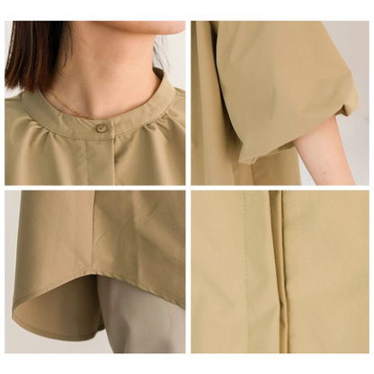 Balloon Sleeve Blouse | Band Collar Shirt -  Écru Doux