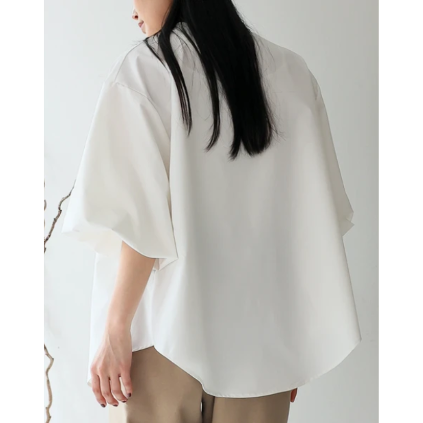 Balloon Sleeve Blouse | Band Collar Shirt -  Écru Doux