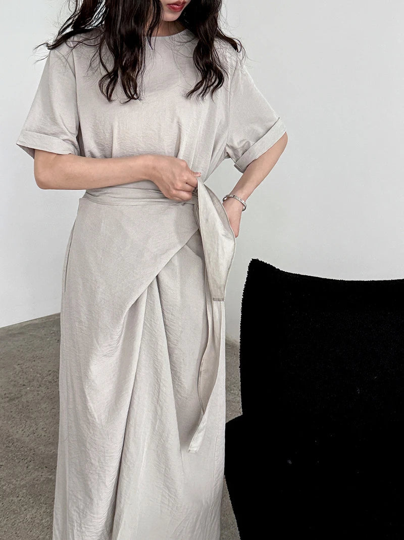 Summer A-Line Dress | Slim Waist O-Neck Mid-Length -  Écru Doux