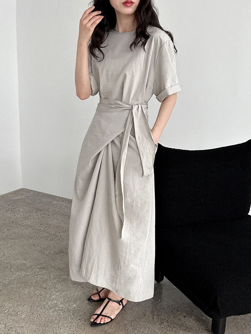 Summer A-Line Dress | Slim Waist O-Neck Mid-Length -  Écru Doux