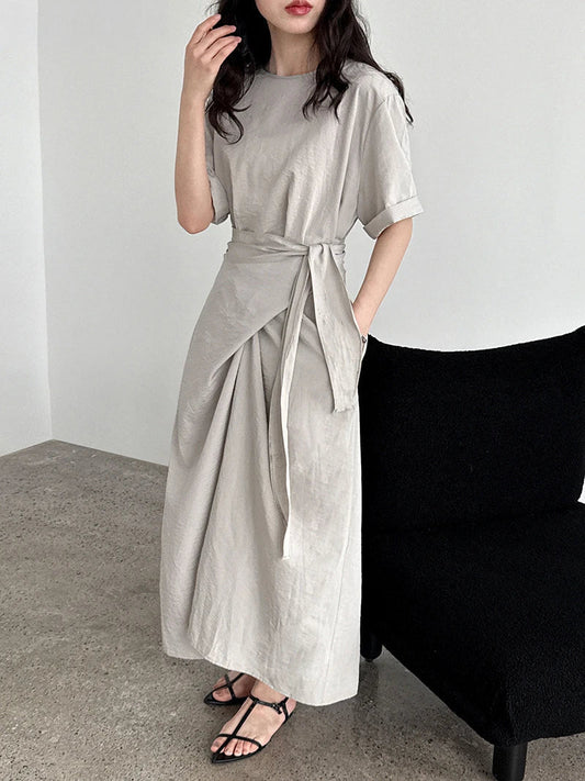 Summer A-Line Dress | Slim Waist O-Neck Mid-Length -  Écru Doux