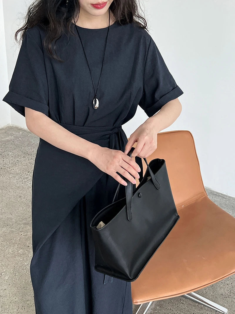 Summer A-Line Dress | Slim Waist O-Neck Mid-Length -  Écru Doux