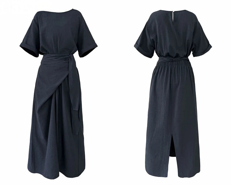 Summer A-Line Dress | Slim Waist O-Neck Mid-Length -  Écru Doux