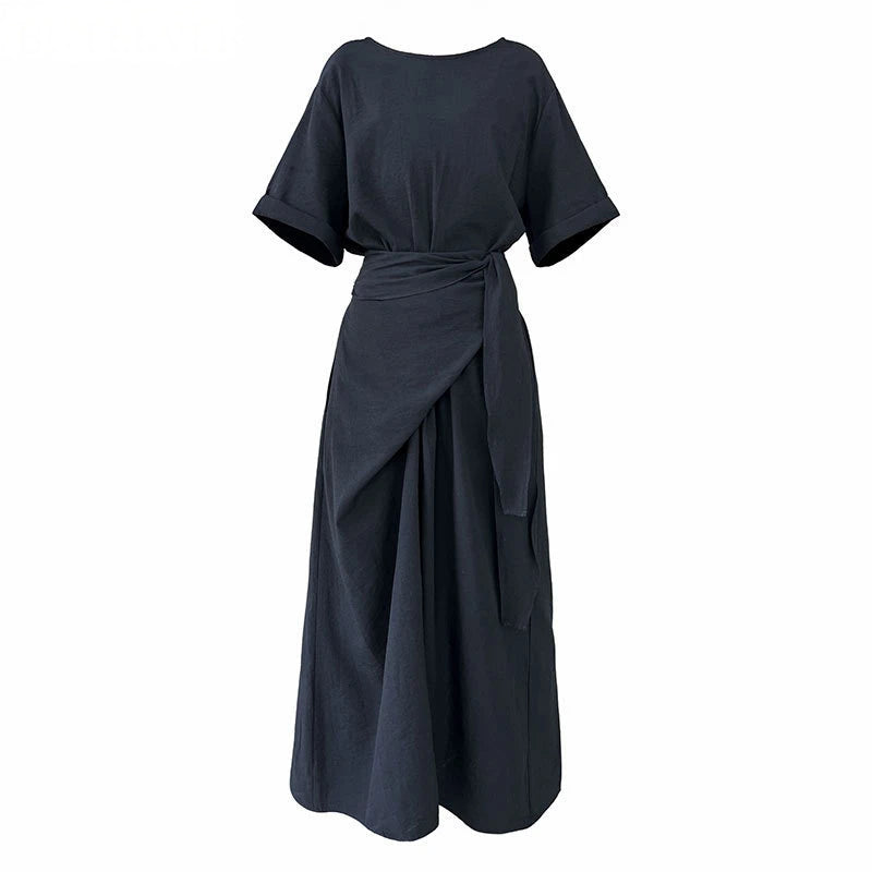 Summer A-Line Dress | Slim Waist O-Neck Mid-Length -  Écru Doux