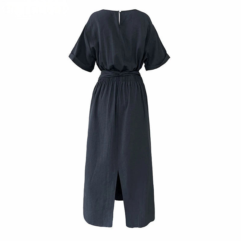 Summer A-Line Dress | Slim Waist O-Neck Mid-Length -  Écru Doux