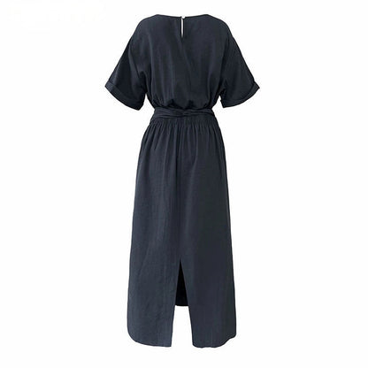 Summer A-Line Dress | Slim Waist O-Neck Mid-Length -  Écru Doux