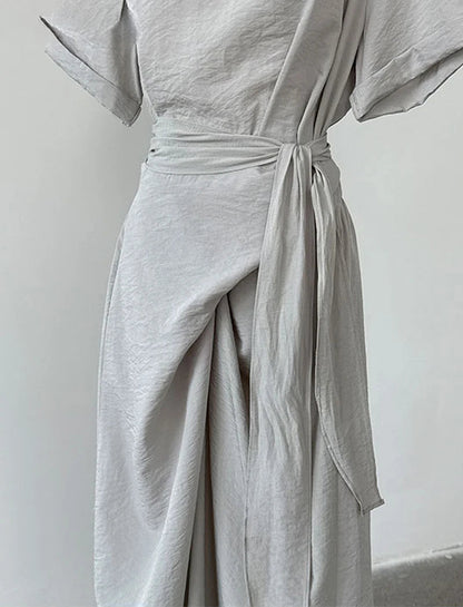 Summer A-Line Dress | Slim Waist O-Neck Mid-Length -  Écru Doux