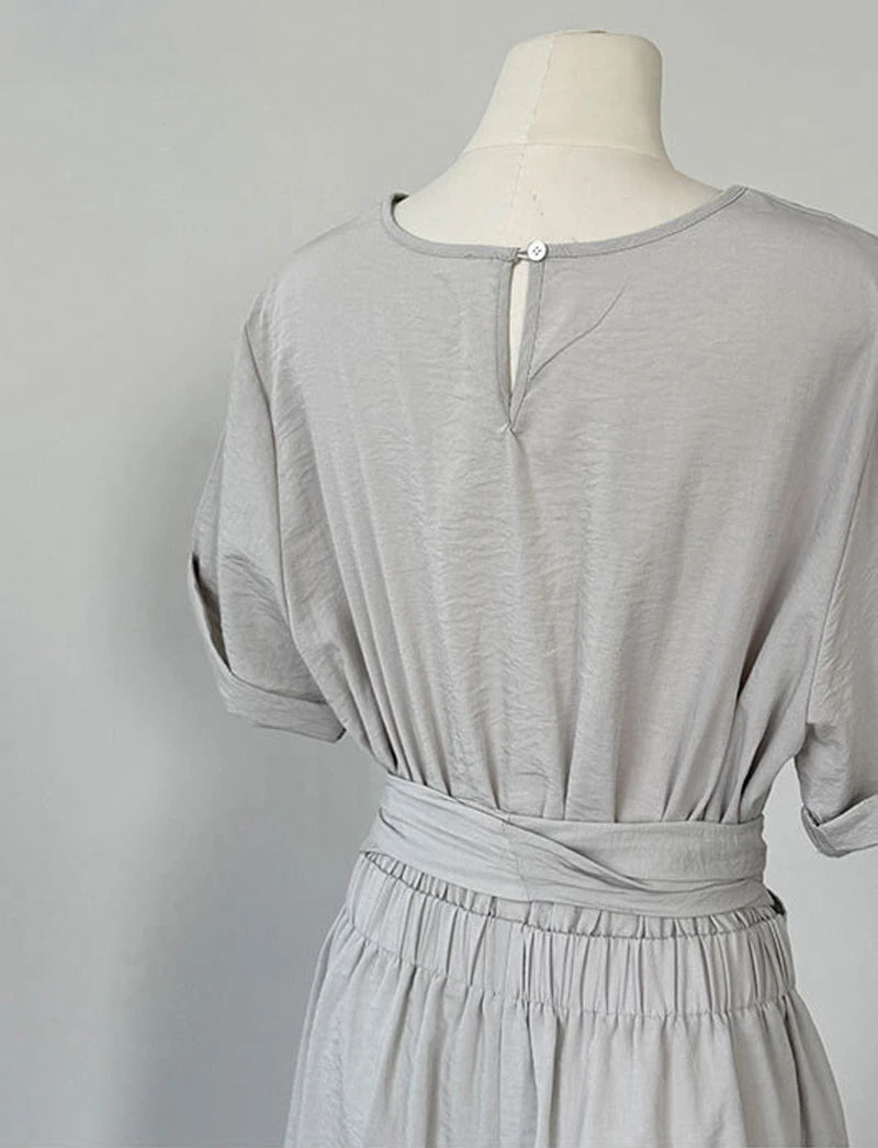 Summer A-Line Dress | Slim Waist O-Neck Mid-Length -  Écru Doux