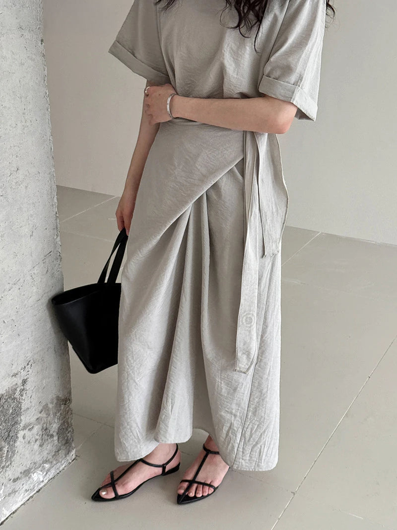 Summer A-Line Dress | Slim Waist O-Neck Mid-Length -  Écru Doux