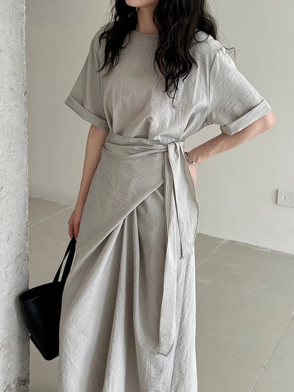 Summer A-Line Dress | Slim Waist O-Neck Mid-Length -  Écru Doux