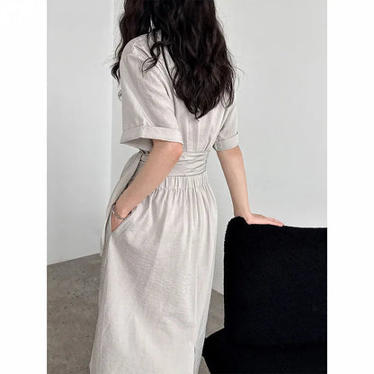 Summer A-Line Dress | Slim Waist O-Neck Mid-Length -  Écru Doux