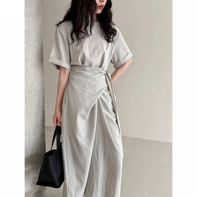 Summer A-Line Dress | Slim Waist O-Neck Mid-Length -  Écru Doux