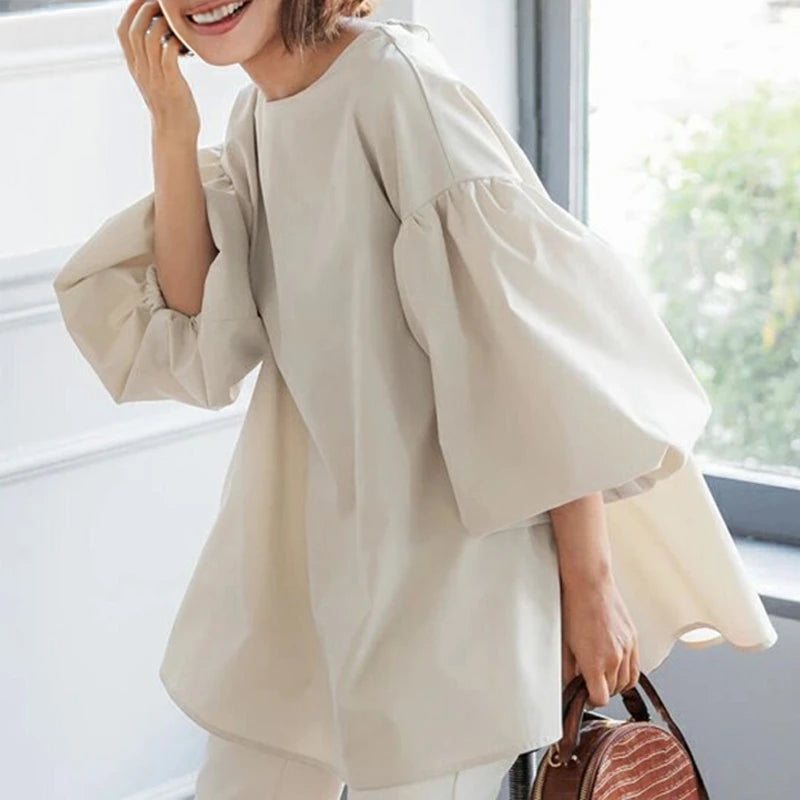 Vintage Puff Sleeve Blouse | Spring Summer Lace-Up -  Écru Doux