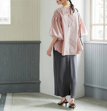 Vintage Puff Sleeve Blouse | Spring Summer Lace-Up -  Écru Doux