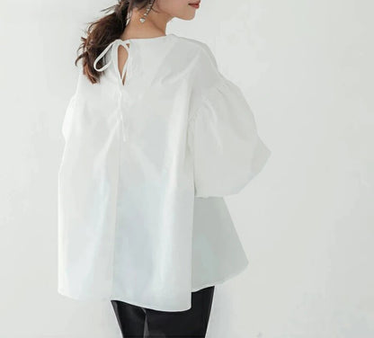 Vintage Puff Sleeve Blouse | Spring Summer Lace-Up -  Écru Doux