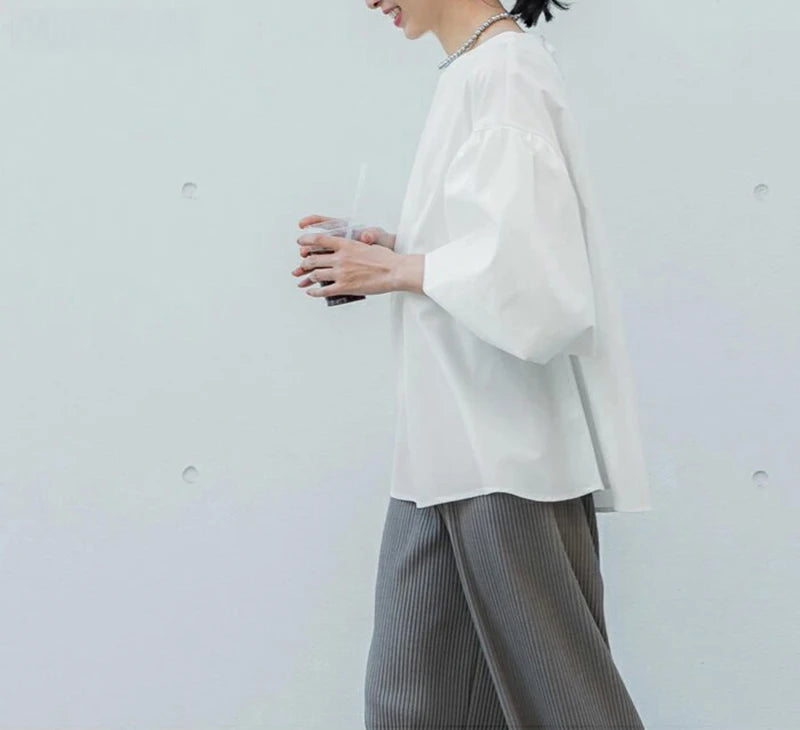 Vintage Puff Sleeve Blouse | Spring Summer Lace-Up -  Écru Doux