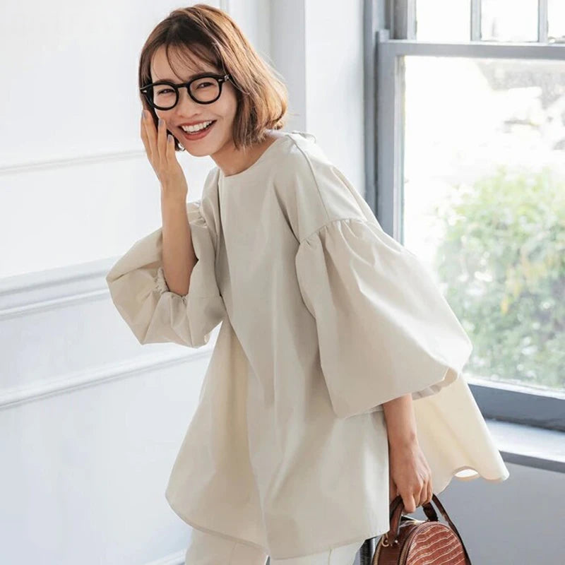 Vintage Puff Sleeve Blouse | Spring Summer Lace-Up -  Écru Doux