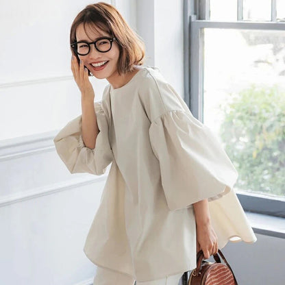 Vintage Puff Sleeve Blouse | Spring Summer Lace-Up -  Écru Doux