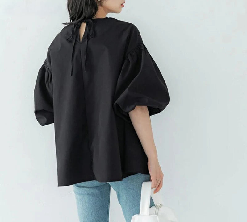 Vintage Puff Sleeve Blouse | Spring Summer Lace-Up -  Écru Doux