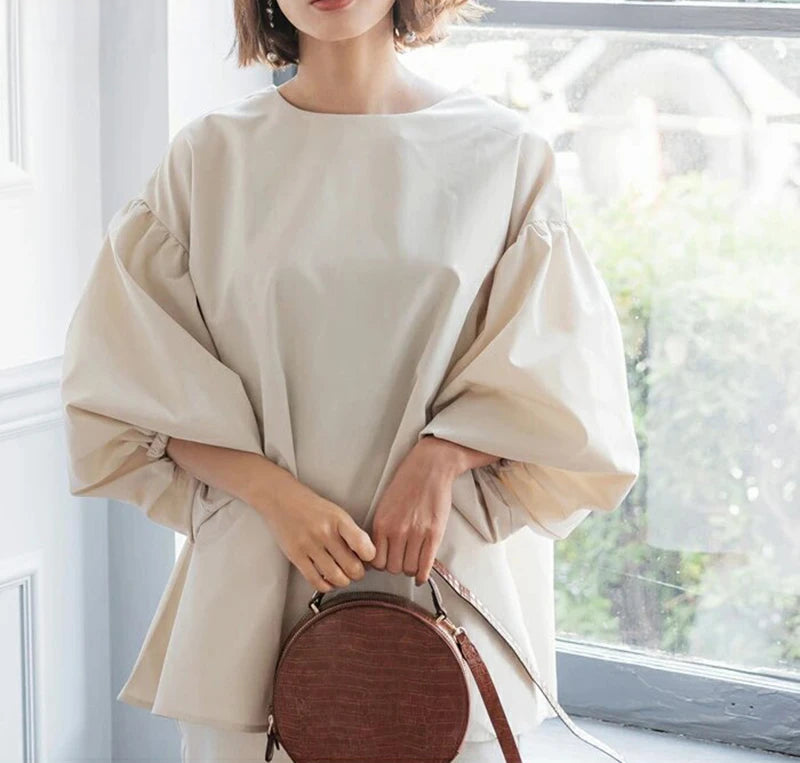 Vintage Puff Sleeve Blouse | Spring Summer Lace-Up -  Écru Doux