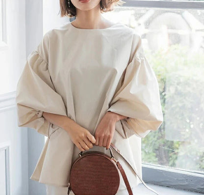 Vintage Puff Sleeve Blouse | Spring Summer Lace-Up -  Écru Doux